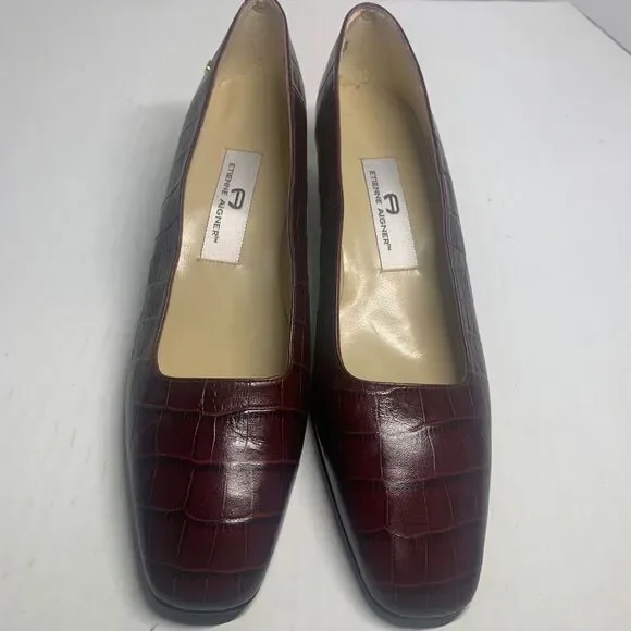 Etienne Aigner Astoria Red Gator Leather Pumps Size 9 Narrow - Picture 2 of 14